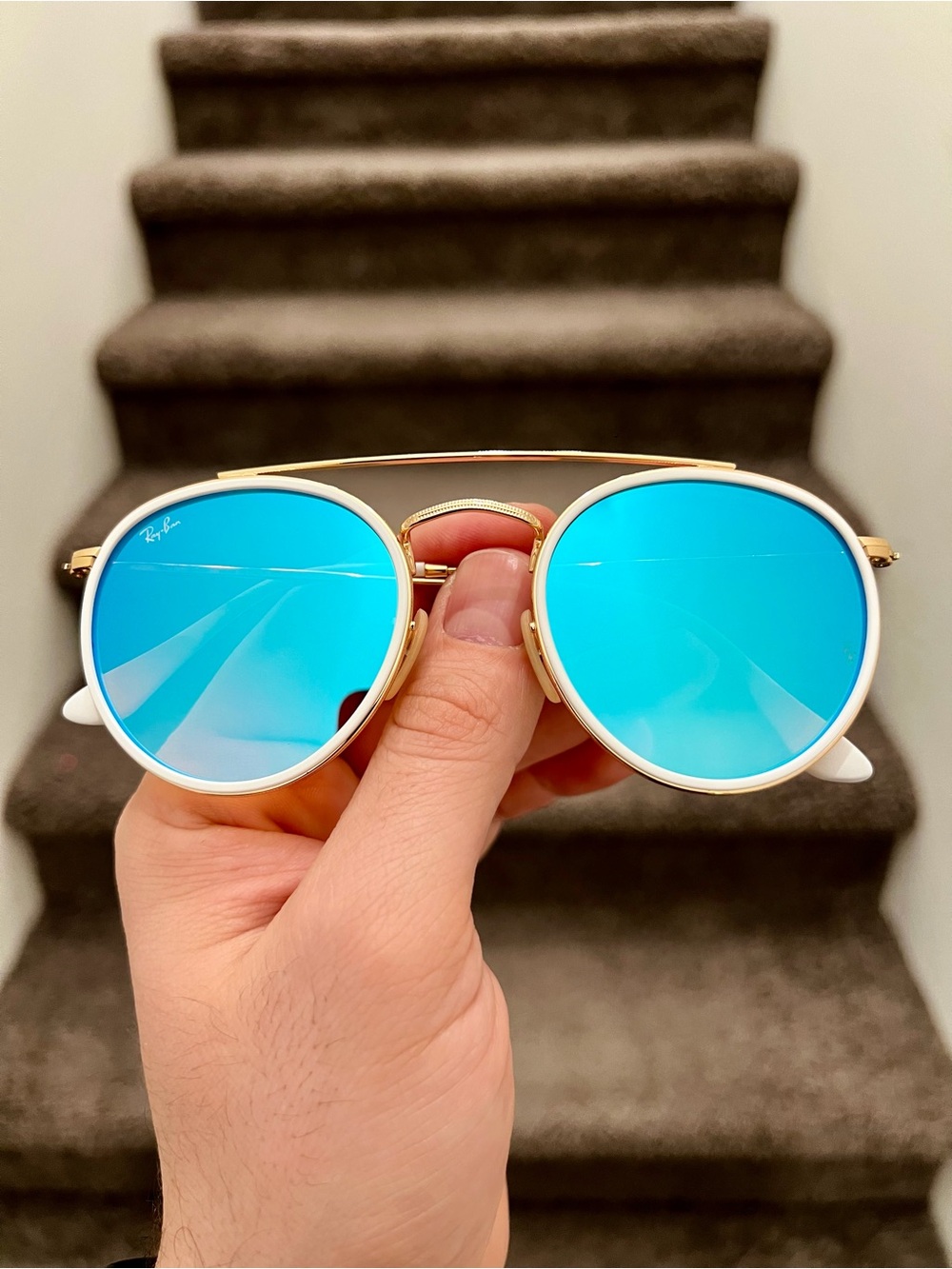 NEW Ray-Ban Round Double Bridge RB3647N 51-22 Sunglasses - Gold/Blue